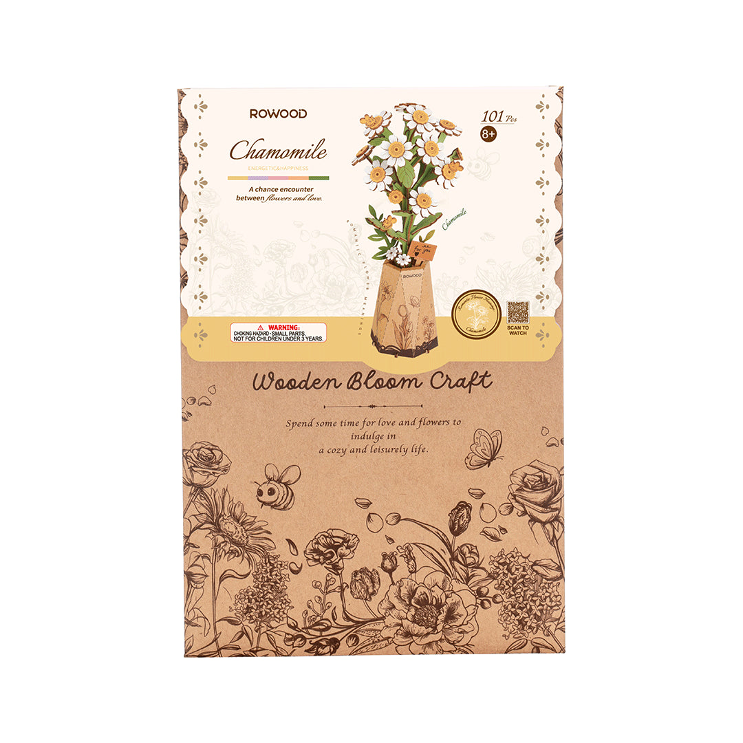 Caja del kit Chamomile con ilustraciones de flores.