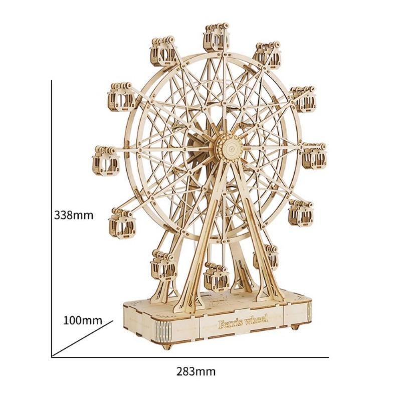 Ferris Wheel Music Box montada con las dimensiones señaladas.
