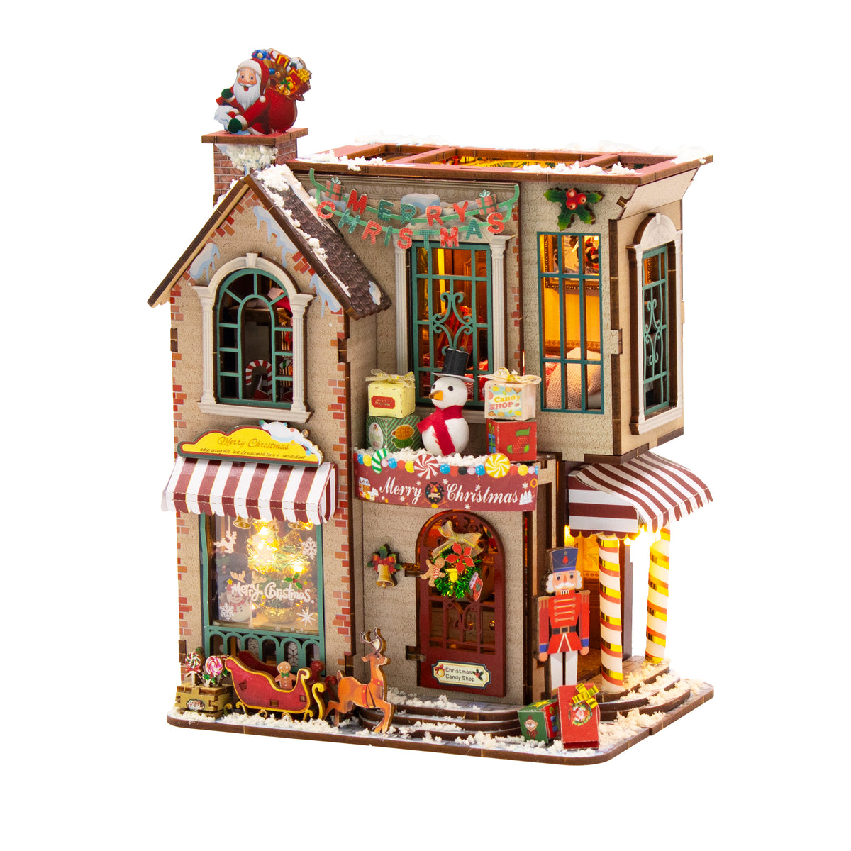 Enchanted Christmas Cottage de Hongda, montada sobre fondo blanco, vista frontal