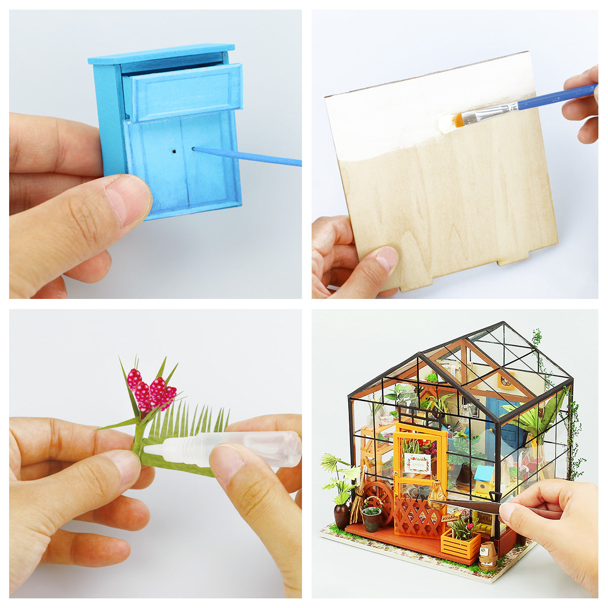 Pasos de montaje de Cathy’s Flower House : puerta, pintura de una pieza y decoración floral