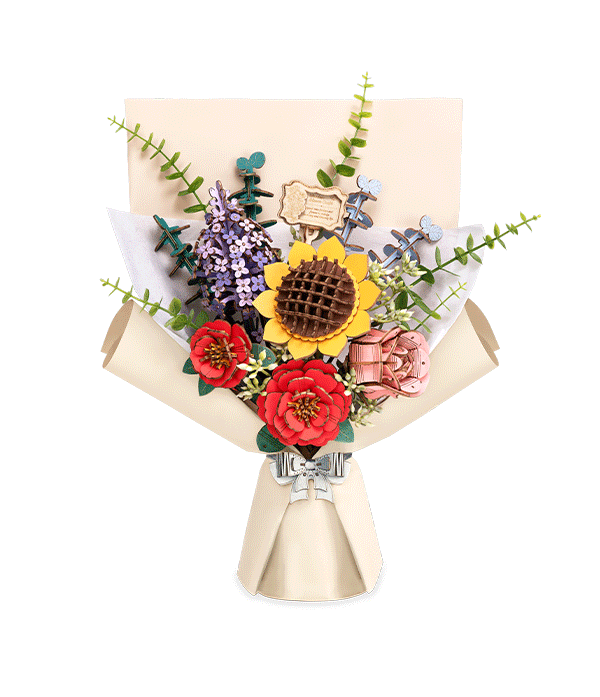 Ramo Wooden Flower Bouquet sobre fondo blanco · Rowood