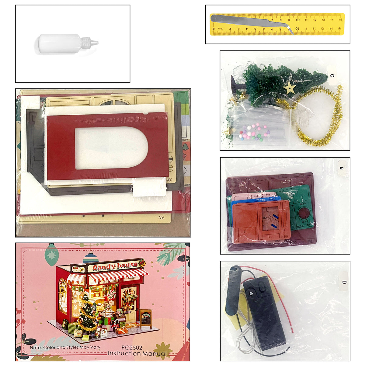 Candy House de Hongda, materiales y contenido del kit