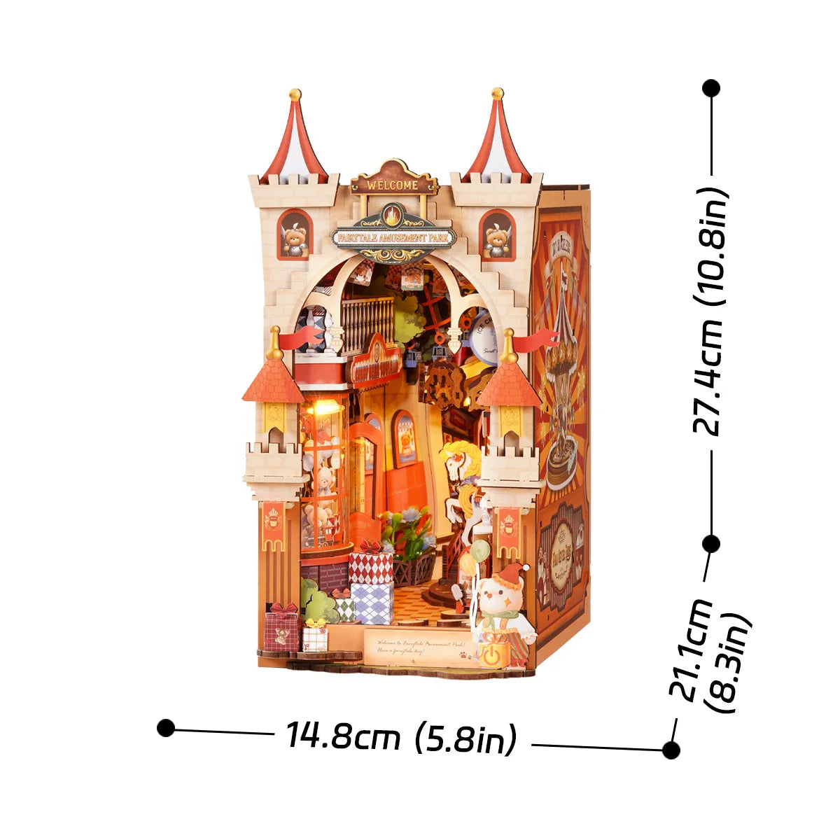 Fairytale Amusement Park montado con las dimensiones señaladas.