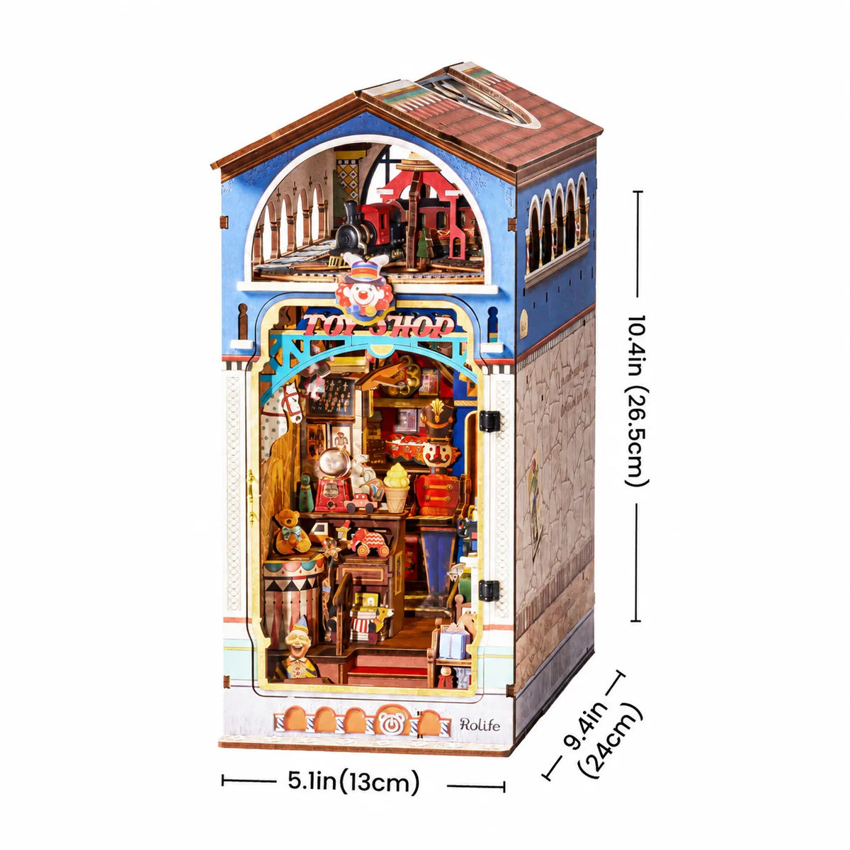Treasure Toy Shop montado con sus dimensiones señaladas.