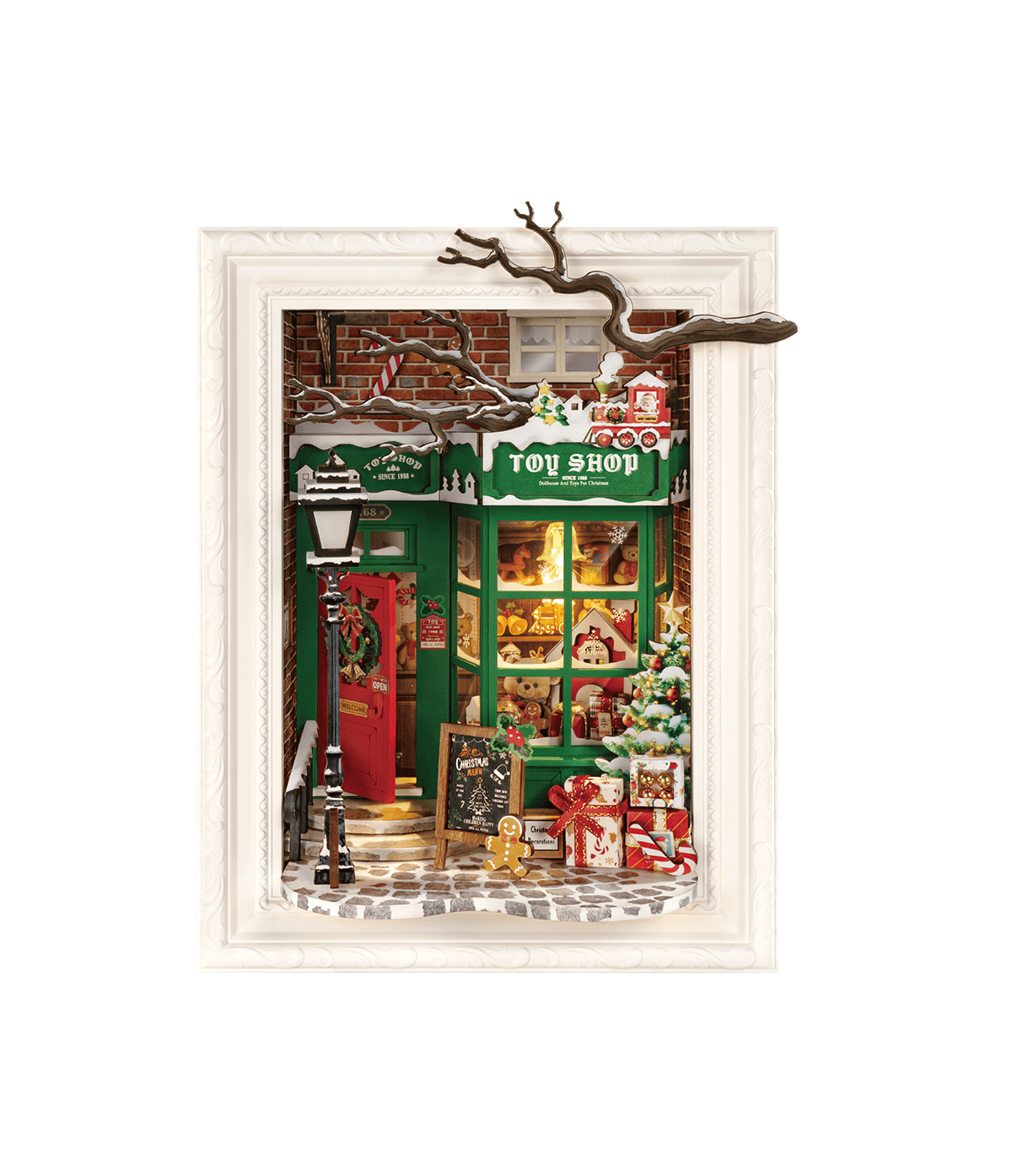 
Vista frontal sobre fondo blanco de Santa’s Toy Shop