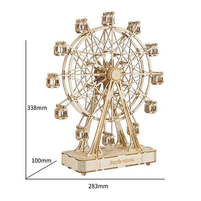 Ferris Wheel Music Box montada con las dimensiones señaladas.