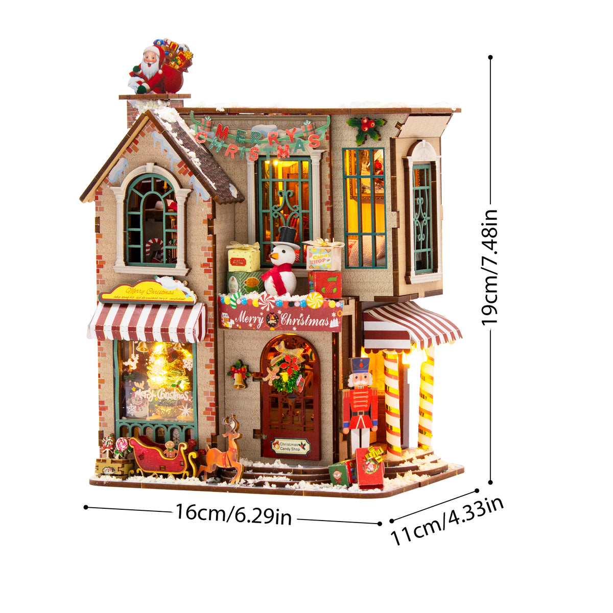 Enchanted Christmas Cottage de Hongda, dimensiones del modelo montado