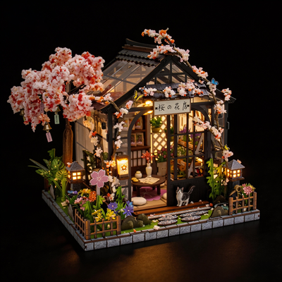 Spring Sakura Greenhouse de Hongda, iluminada sobre fondo oscuro