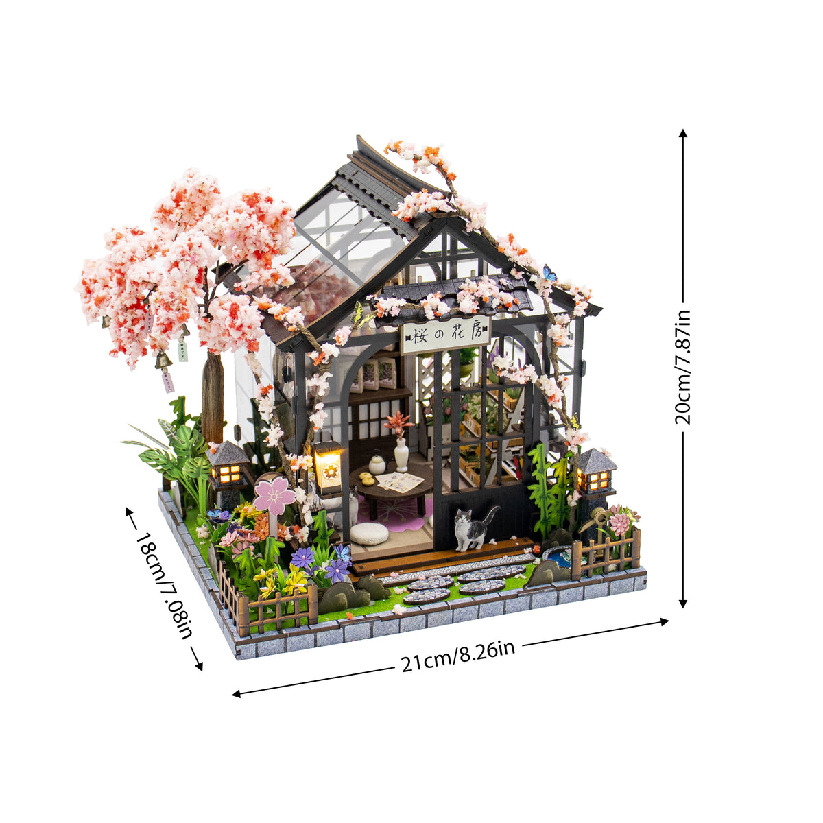 Spring Sakura Greenhouse de Hongda, dimensiones del modelo montado