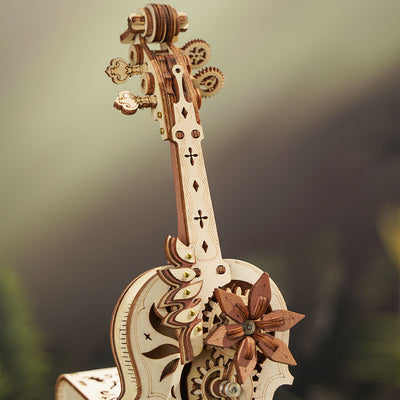 Detalle del mástil y del cuerpo calado del violonchelo · ROKR