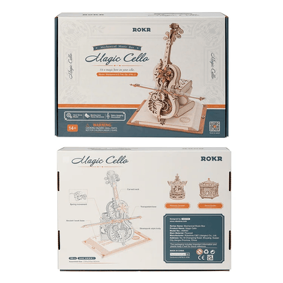 Vistas frontal y posterior de la caja Magic Cello · ROKR