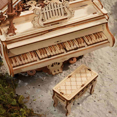 Detalle del teclado y la banqueta de Magic Piano