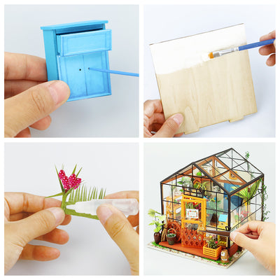 Pasos de montaje de Cathy’s Flower House : puerta, pintura de una pieza y decoración floral