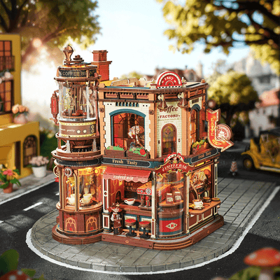 Fábrica de café en miniatura en una escena de calle · ROKR