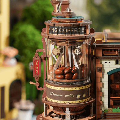 Detalle de la torre de café y sus granos decorativos · ROKR