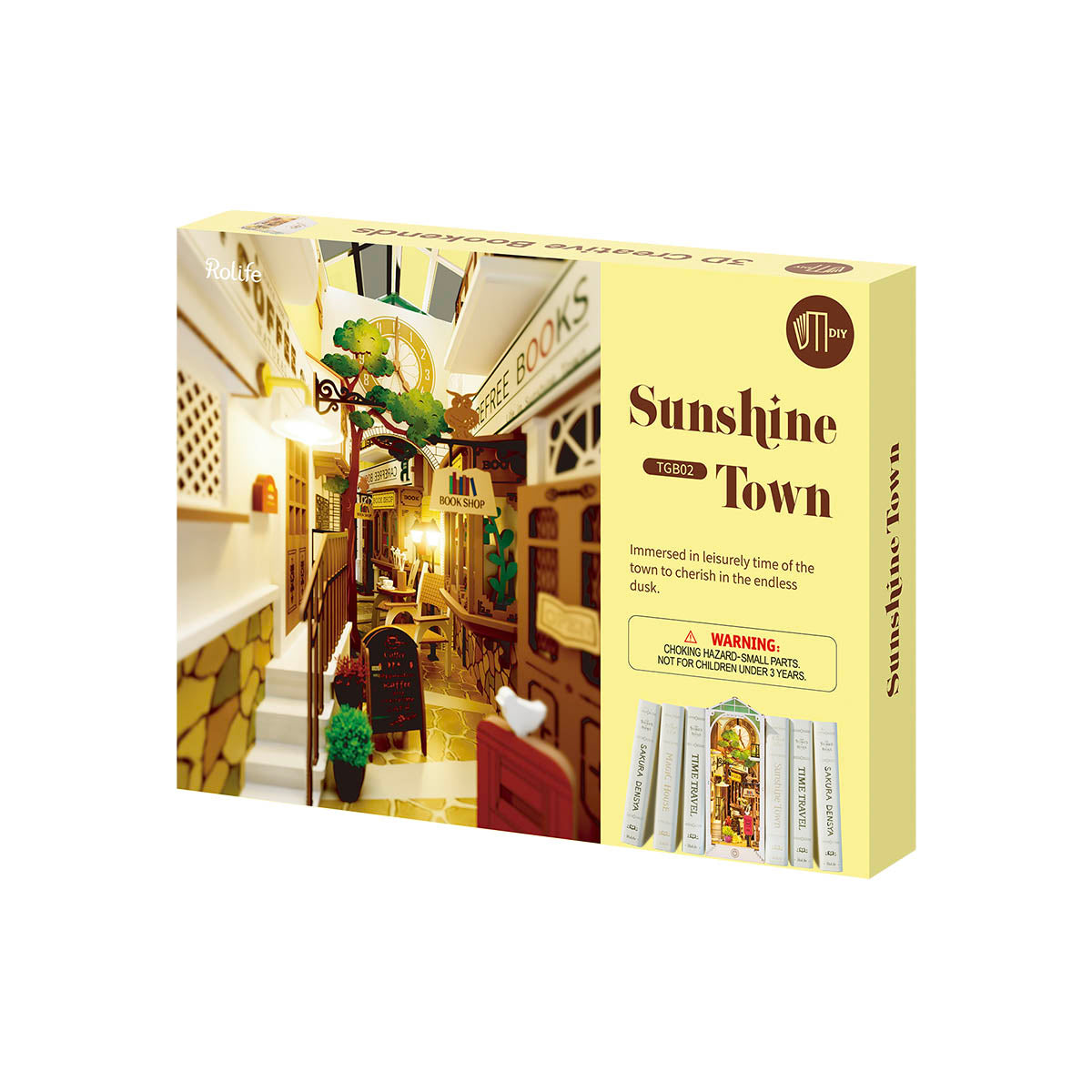 
Caja del kit de montaje Sunshine Town con la fotografía de la calle en miniatura.
